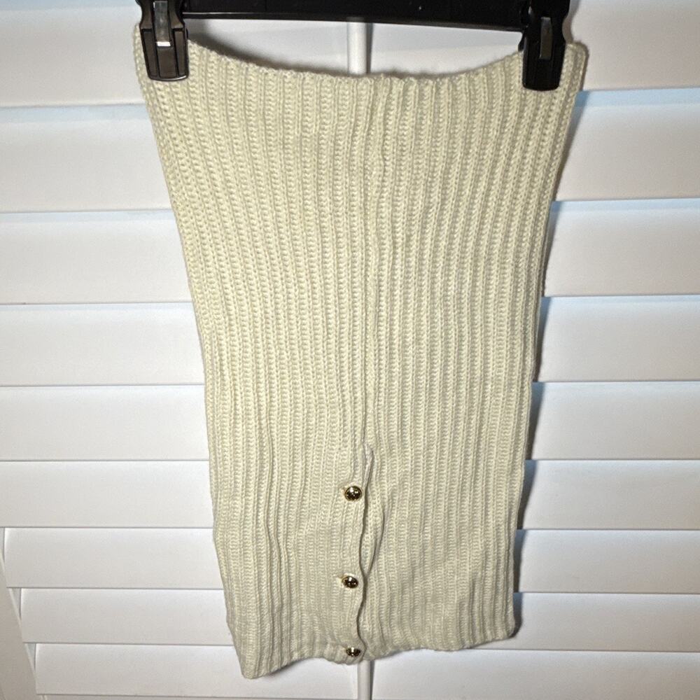 Michael Kors Cream Acrylic Ribbed Knit Scarf Wrap with Button Accents